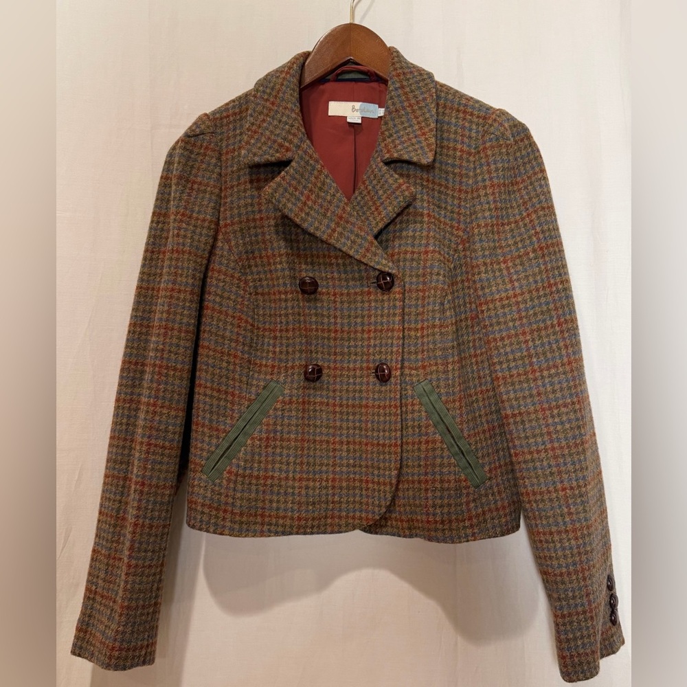 Boden Brown and Green Plaid Blazer